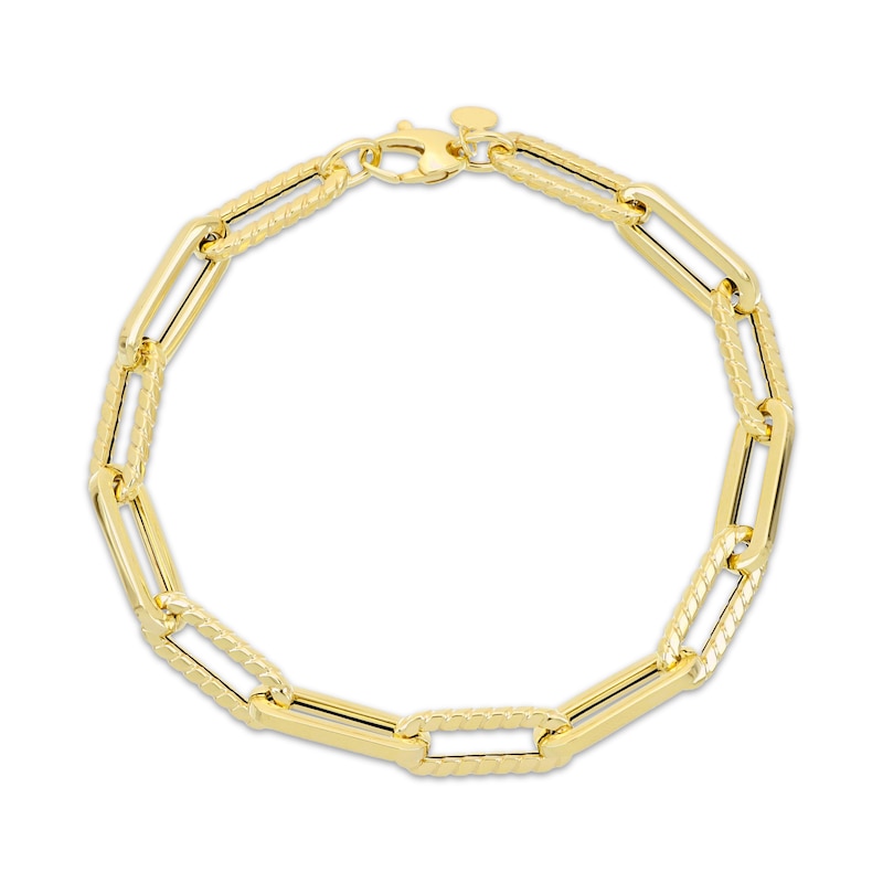 Main Image 1 of Textured Paperclip Chain Bracelet 2mm Hollow 10K Yellow Gold 8&quot;