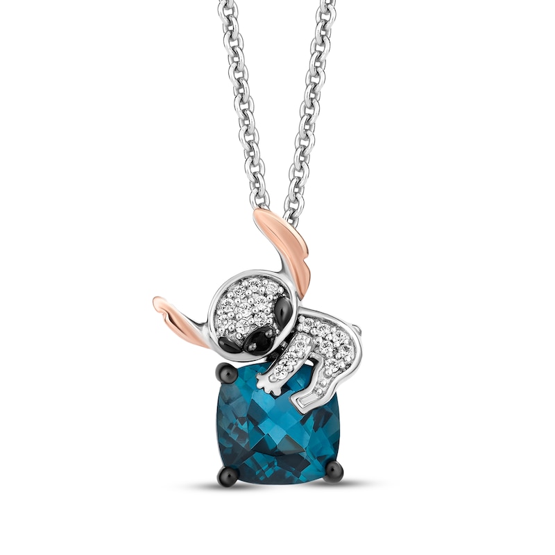 Main Image 1 of Disney Treasures Lilo & Stitch London Blue Topaz & Diamond Necklace 1/20 ct tw Sterling Silver & 10K Rose Gold 19&quot;