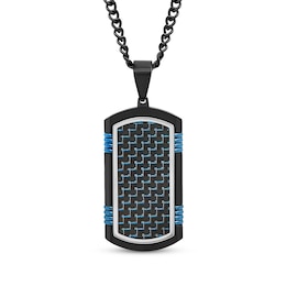 Men's Textured Dog Tag Necklace Ion-Plated Stainless Steel & Carbon Fiber 24"