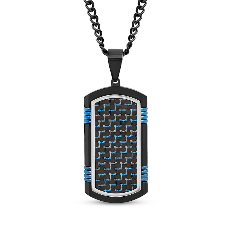 Main Image 1 of Men's Textured Dog Tag Necklace Ion-Plated Stainless Steel & Carbon Fiber 24"
