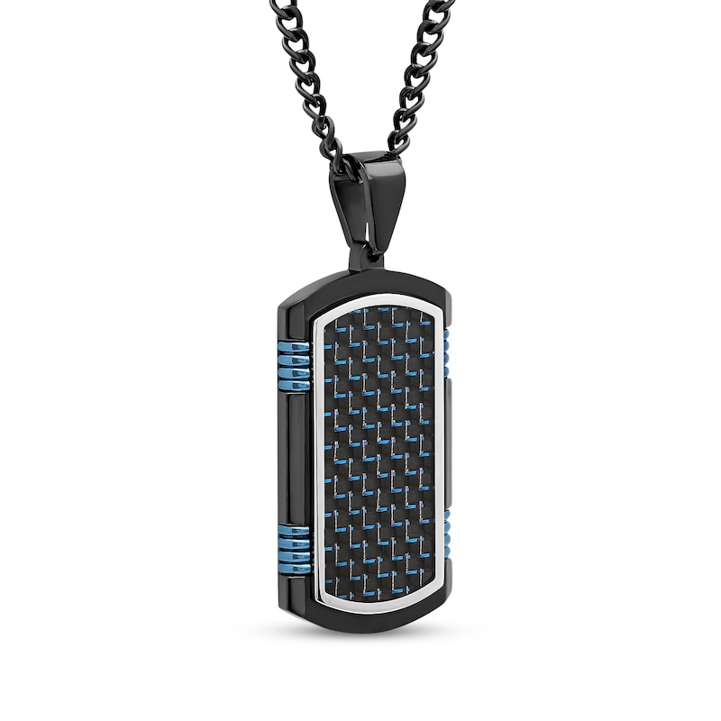 Main Image 2 of Men's Textured Dog Tag Necklace Ion-Plated Stainless Steel & Carbon Fiber 24"