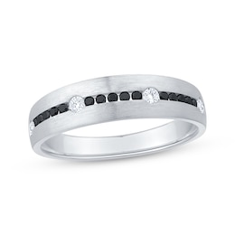 Now + Forever Men's Black & White Diamond Brushed Wedding Band 1/3 ct tw 10K White Gold