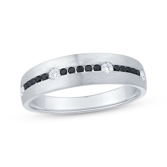 Now + Forever Men's Black & White Diamond Brushed Wedding Band 1/3 ct tw 10K White Gold