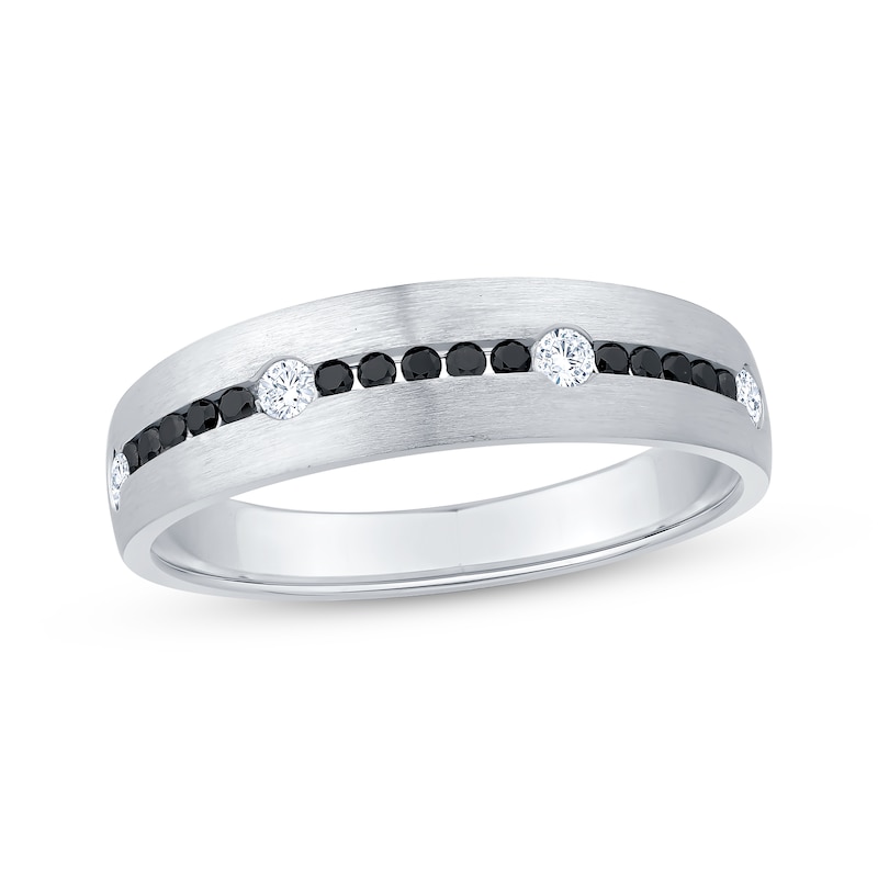 Main Image 1 of Now + Forever Men's Black & White Diamond Brushed Wedding Band 1/3 ct tw 10K White Gold