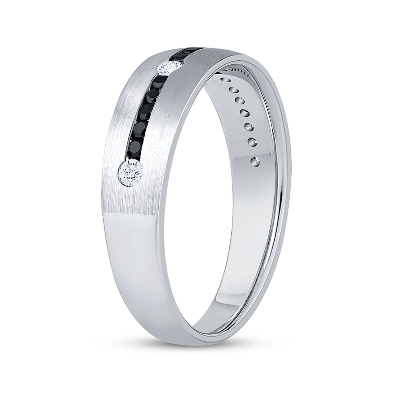 Main Image 2 of Now + Forever Men's Black & White Diamond Brushed Wedding Band 1/3 ct tw 10K White Gold