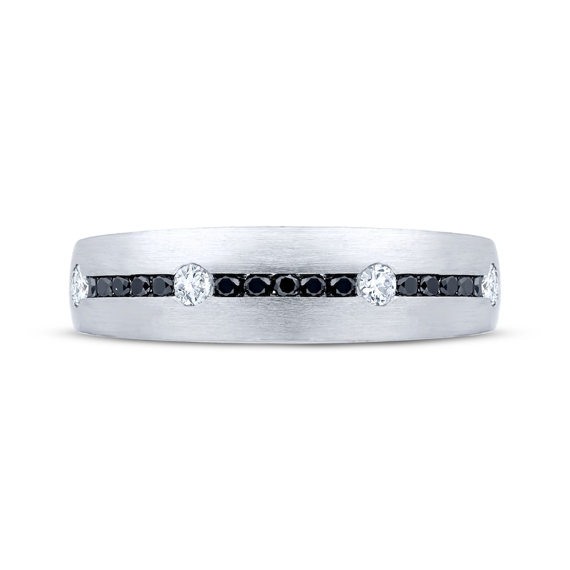 Main Image 3 of Now + Forever Men's Black & White Diamond Brushed Wedding Band 1/3 ct tw 10K White Gold