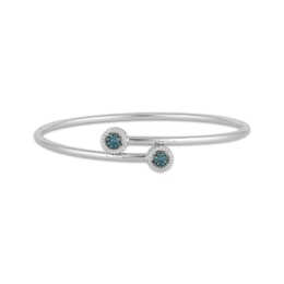 Blue & White Diamond Bypass Bangle Bracelet 1/4 ct tw Sterling Silver 7"