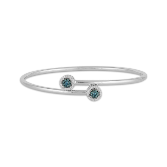 Blue & White Diamond Bypass Bangle Bracelet 1/4 ct tw Sterling Silver 7"