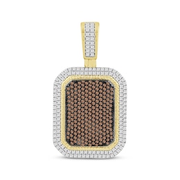 Men's Brown & White Diamond Tag Charm 1 ct tw 10K Yellow