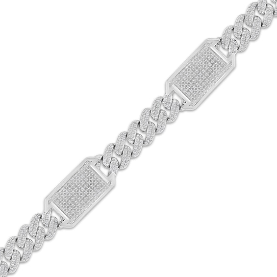 Thumbnail Image 2 of Men's Diamond Rectangle Station Curb Chain Bracelet 2 ct tw Sterling Silver 8.5"