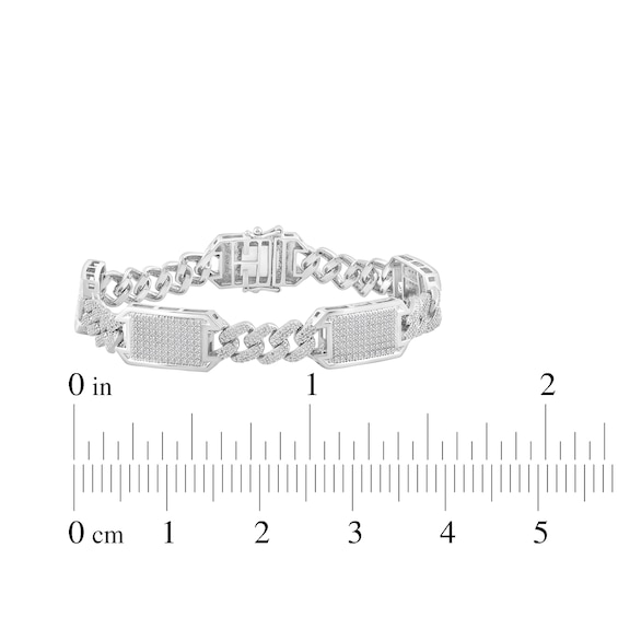 Thumbnail Image 5 of Men's Diamond Rectangle Station Curb Chain Bracelet 2 ct tw Sterling Silver 8.5"