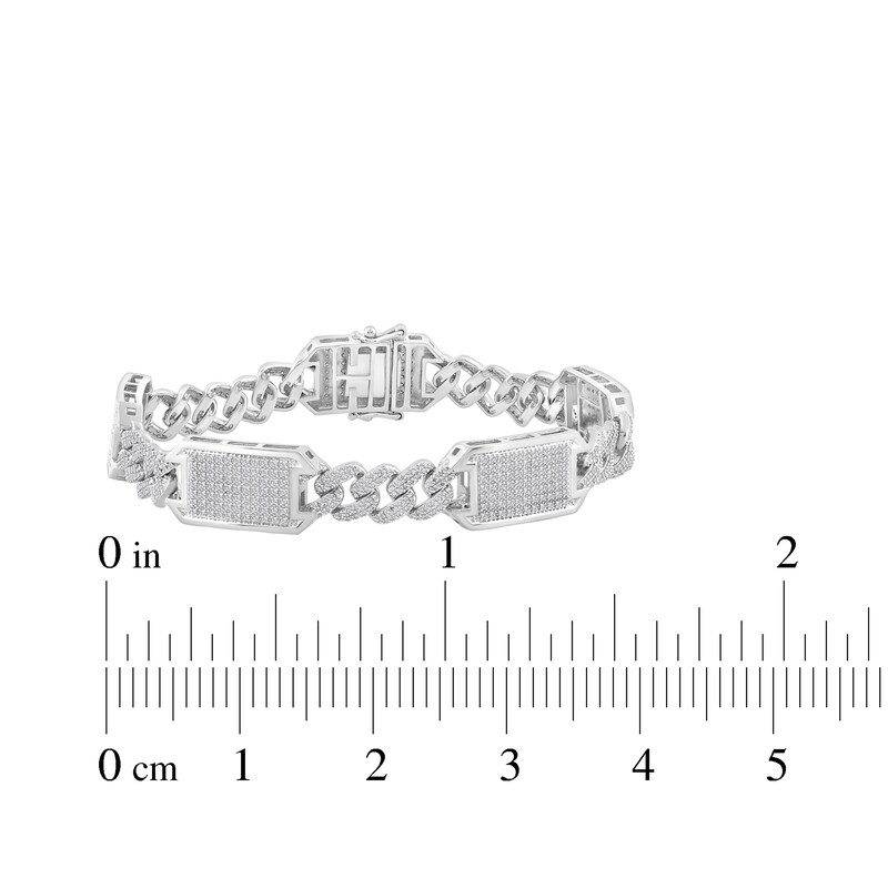 Main Image 5 of Men's Diamond Rectangle Station Curb Chain Bracelet 2 ct tw Sterling Silver 8.5&quot;