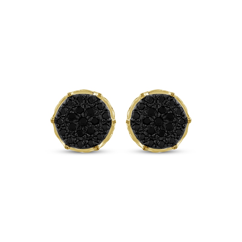 Main Image 2 of Men's Black Multi-Diamond Circle Stud Earrings 1/6 ct tw 10K Yellow Gold