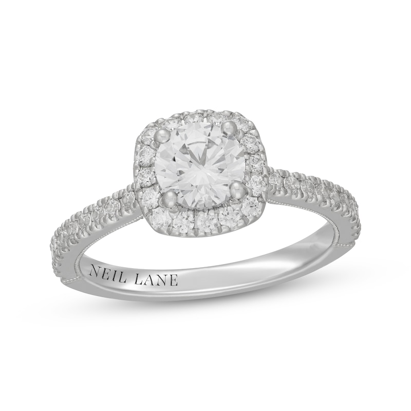 Main Image 1 of Neil Lane Round-Cut Diamond Cushion Halo Engagement Ring 1-3/8 ct tw 14K White Gold