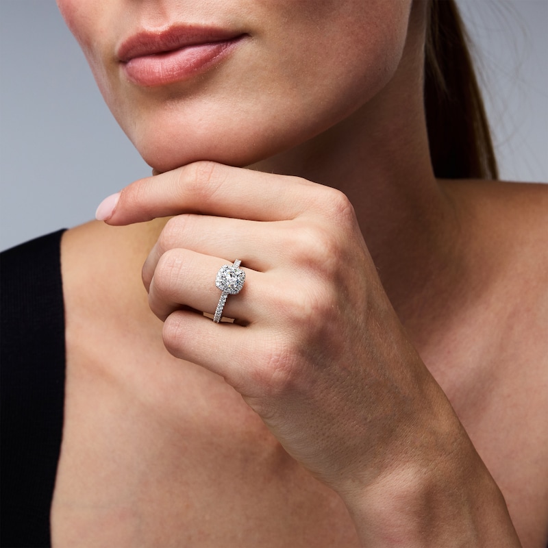 Main Image 4 of Neil Lane Round-Cut Diamond Cushion Halo Engagement Ring 1-3/8 ct tw 14K White Gold