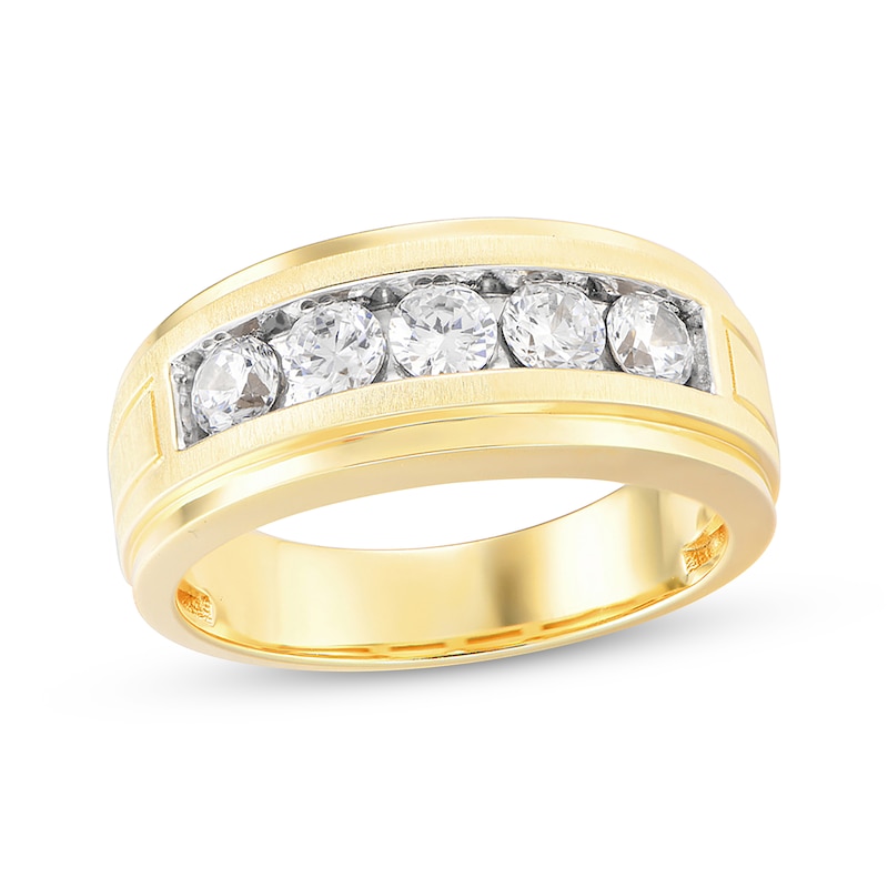 Main Image 1 of Men's Now + Forever Lab-Grown Diamonds Five-Stone Wedding Band 1 ct tw 14K Yellow Gold
