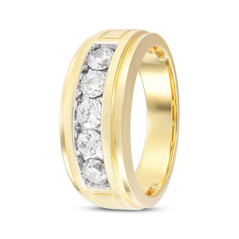 Main Image 2 of Men's Now + Forever Lab-Grown Diamonds Five-Stone Wedding Band 1 ct tw 14K Yellow Gold