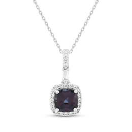 Cushion-Cut Lab-Created Alexandrite & White Lab-Created Sapphire Halo Necklace Sterling Silver 18"