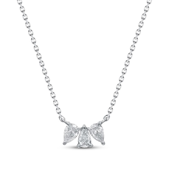 Pear-Shaped Diamond Three-Stone Necklace 1/3 ct tw 10K White Gold 18"