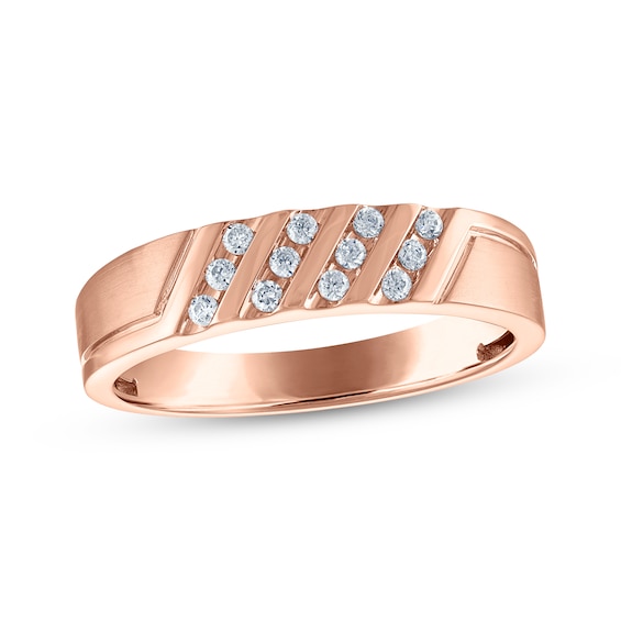 Now + Forever Men's Diamond Diagonal Four-Row Wedding Band 1/6 ct tw 10K Rose Gold