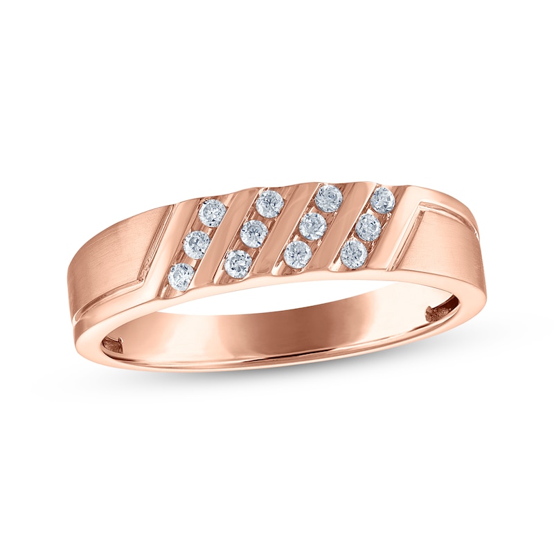 Main Image 1 of Now + Forever Men's Diamond Diagonal Four-Row Wedding Band 1/6 ct tw 10K Rose Gold
