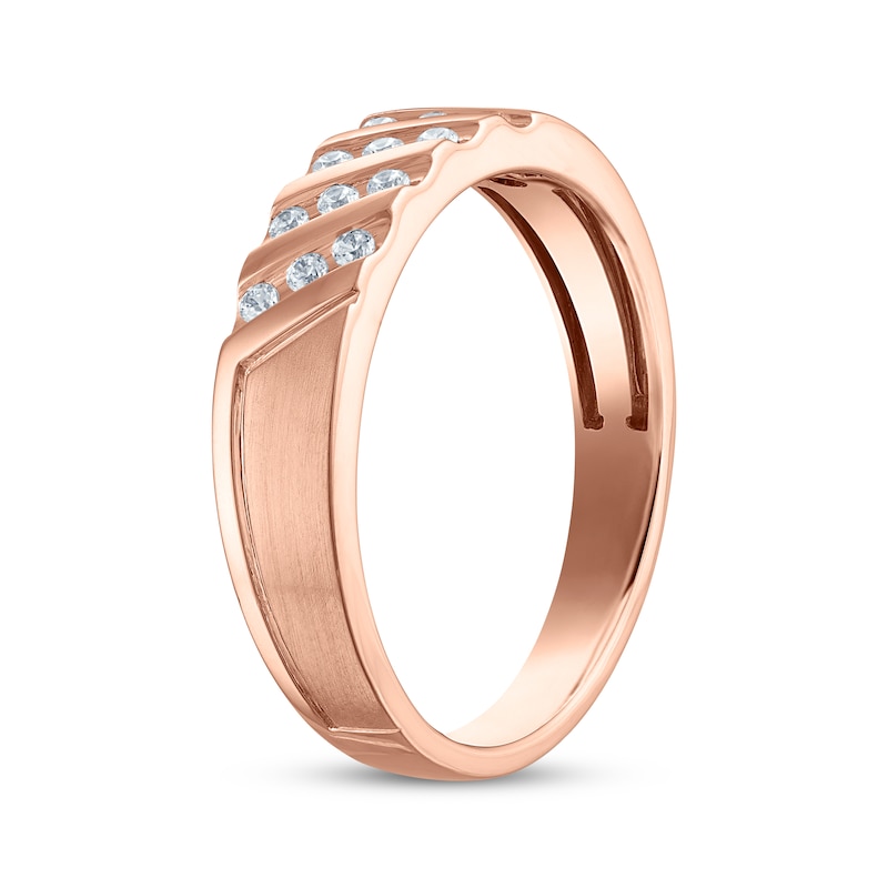 Main Image 2 of Now + Forever Men's Diamond Diagonal Four-Row Wedding Band 1/6 ct tw 10K Rose Gold