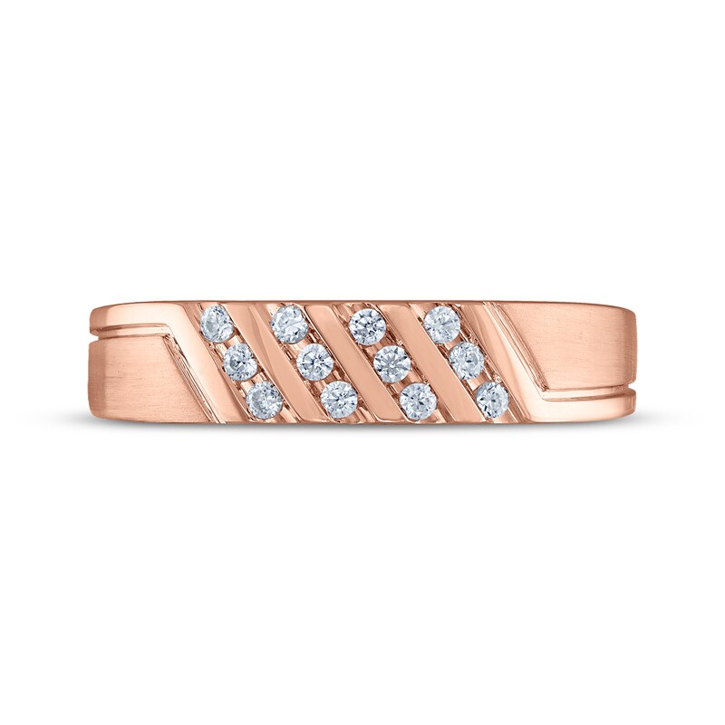 Main Image 3 of Now + Forever Men's Diamond Diagonal Four-Row Wedding Band 1/6 ct tw 10K Rose Gold