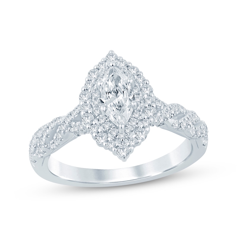 Main Image 1 of Now + Forever Marquise-Cut Diamond Double-Halo Engagement Ring 1 ct tw 14K White Gold
