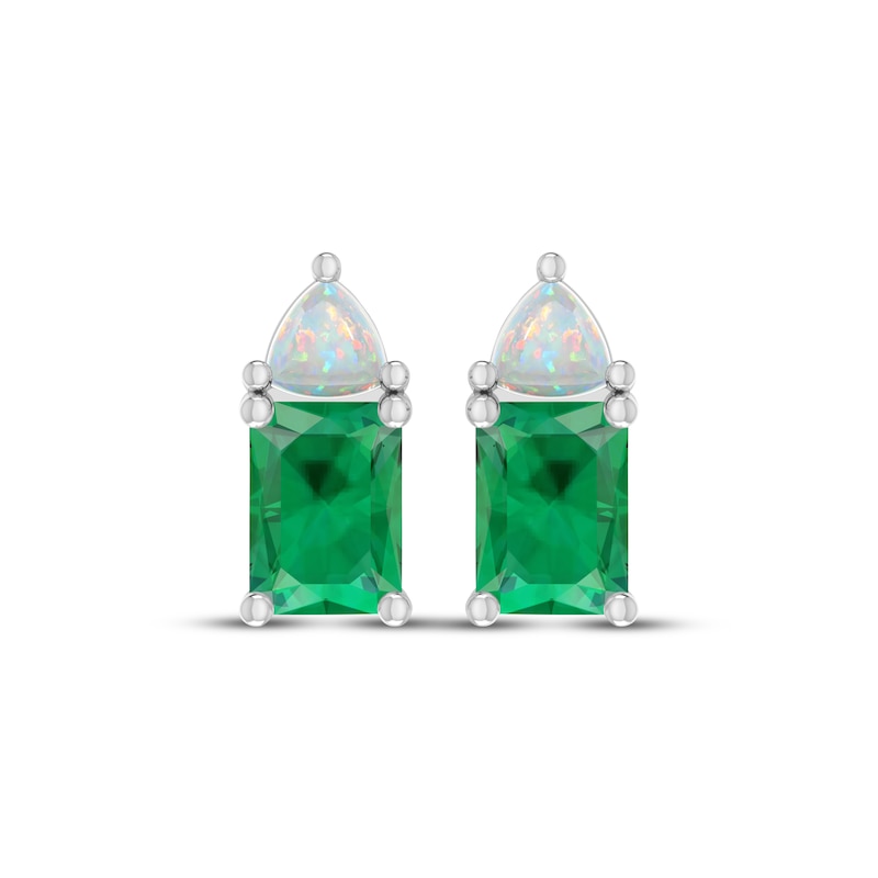 Main Image 2 of Emerald-Cut Lab-Created Emerald & Trillion-Cut Lab-Created Opal Drop Earrings Sterling Silver