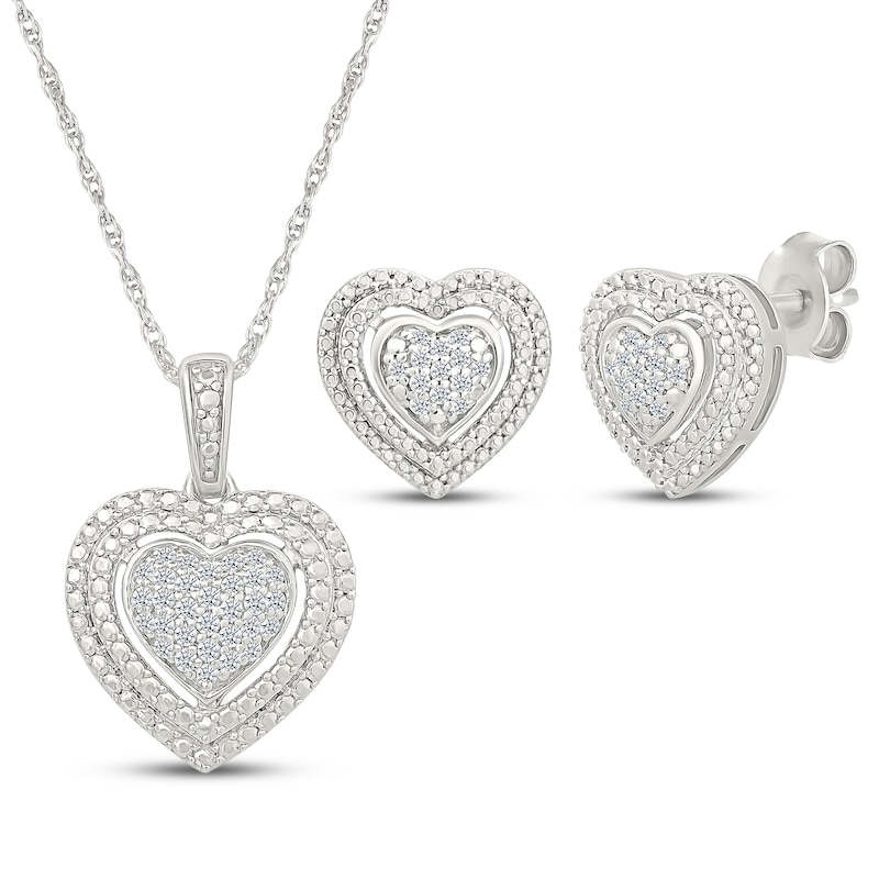 Main Image 1 of Multi-Diamond Heart-Shaped Gift Set 1/4 ct tw Sterling Silver