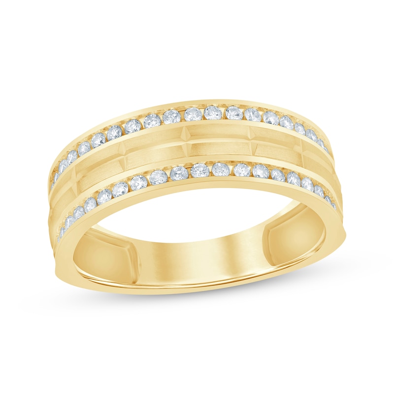 Main Image 1 of Now + Forever Men's Diamond Brick Pattern Wedding Band 1/2 ct tw 10K Yellow Gold
