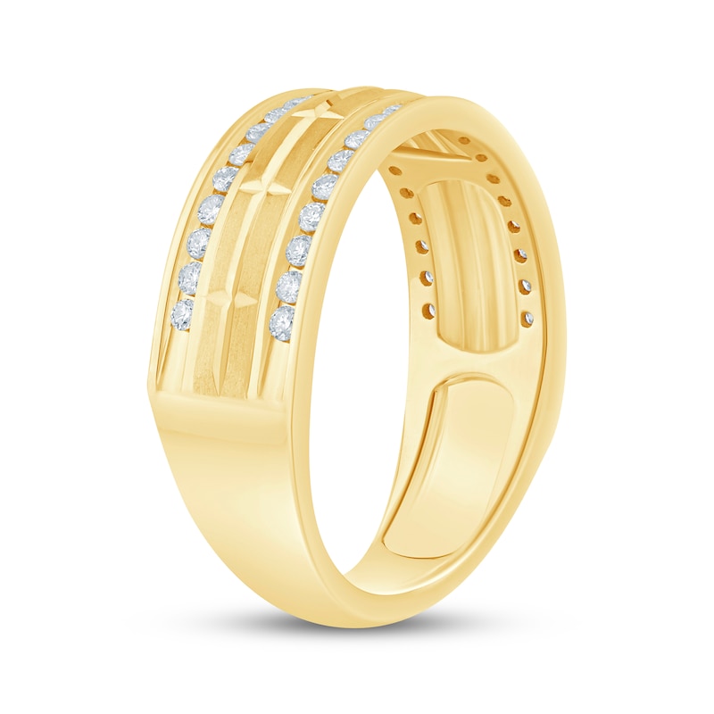 Main Image 2 of Now + Forever Men's Diamond Brick Pattern Wedding Band 1/2 ct tw 10K Yellow Gold
