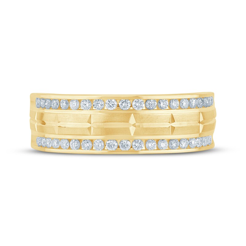 Main Image 3 of Now + Forever Men's Diamond Brick Pattern Wedding Band 1/2 ct tw 10K Yellow Gold
