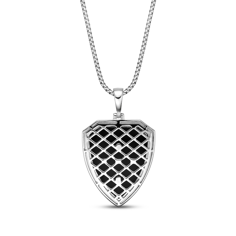 Main Image 3 of Men's Black Onyx & Diamond Wolf Shield Necklace 1/4 ct tw Sterling Silver 24&quot;