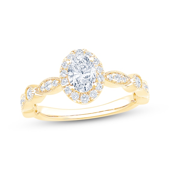 Now + Forever Oval-Cut Diamond Halo Engagement Ring 7/8 ct tw 14K Yellow Gold