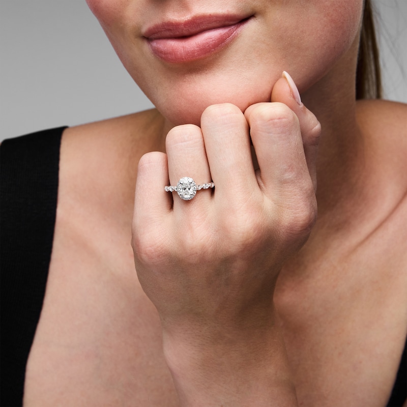 Main Image 4 of Neil Lane Premiere Oval-Cut Diamond Halo Engagement Ring 1-3/8 ct tw 14K White Gold