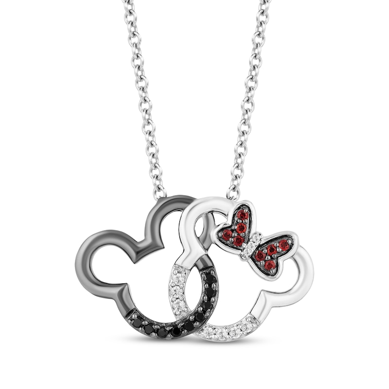 Main Image 1 of Disney Treasures Mickey & Minnie Mouse Garnet & Diamond Necklace 1/8 ct tw Sterling Silver 17.25&quot;