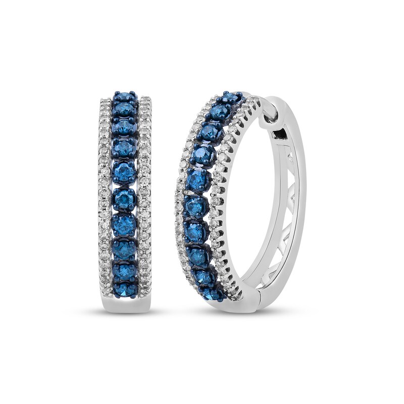 Main Image 1 of Blue & White Diamond Hoop Earrings 1/2 ct tw Sterling Silver