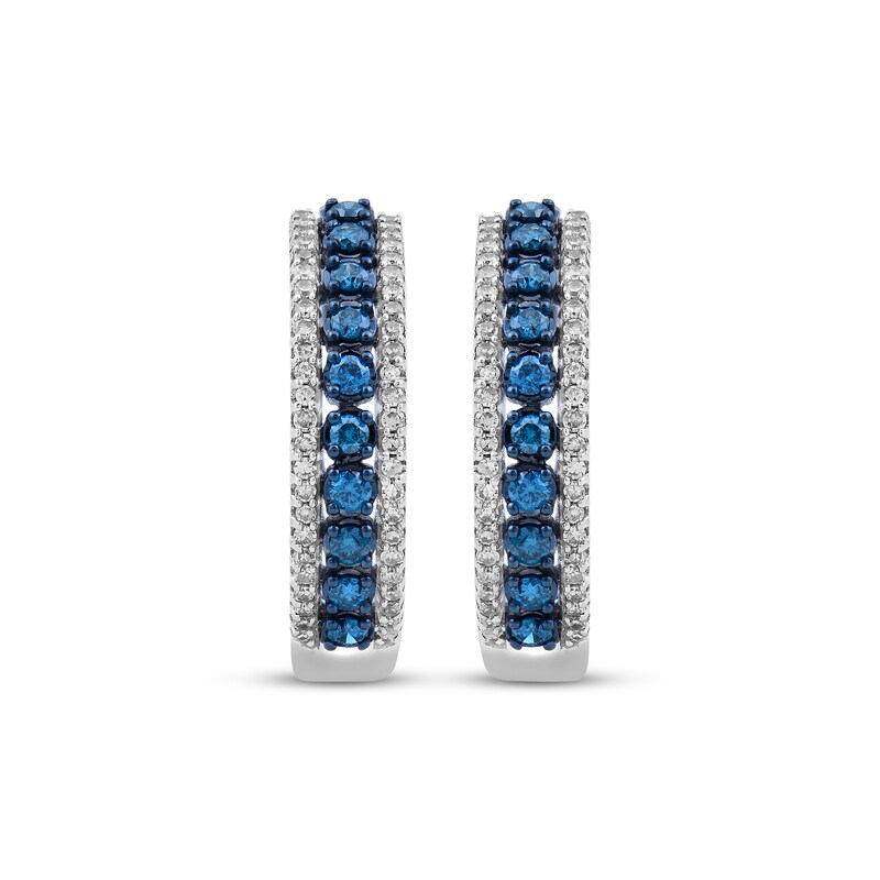 Main Image 2 of Blue & White Diamond Hoop Earrings 1/2 ct tw Sterling Silver