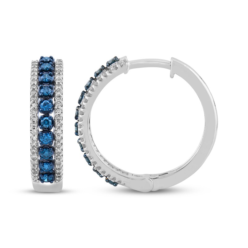 Main Image 3 of Blue & White Diamond Hoop Earrings 1/2 ct tw Sterling Silver