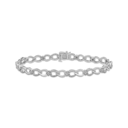 Diamond Alternating Teardrop Link Bracelet 1/10 ct tw Sterling Silver 7"