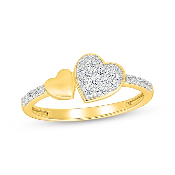 Multi-Diamond Double Heart Fashion Ring 1/4 ct tw 10K Yellow Gold