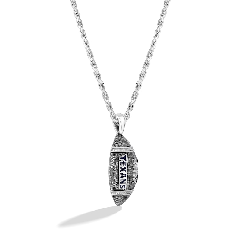 Main Image 2 of True Fans Houston Texans 1/20 CT. T.W. Diamond Vertical Football Necklace in Sterling Silver