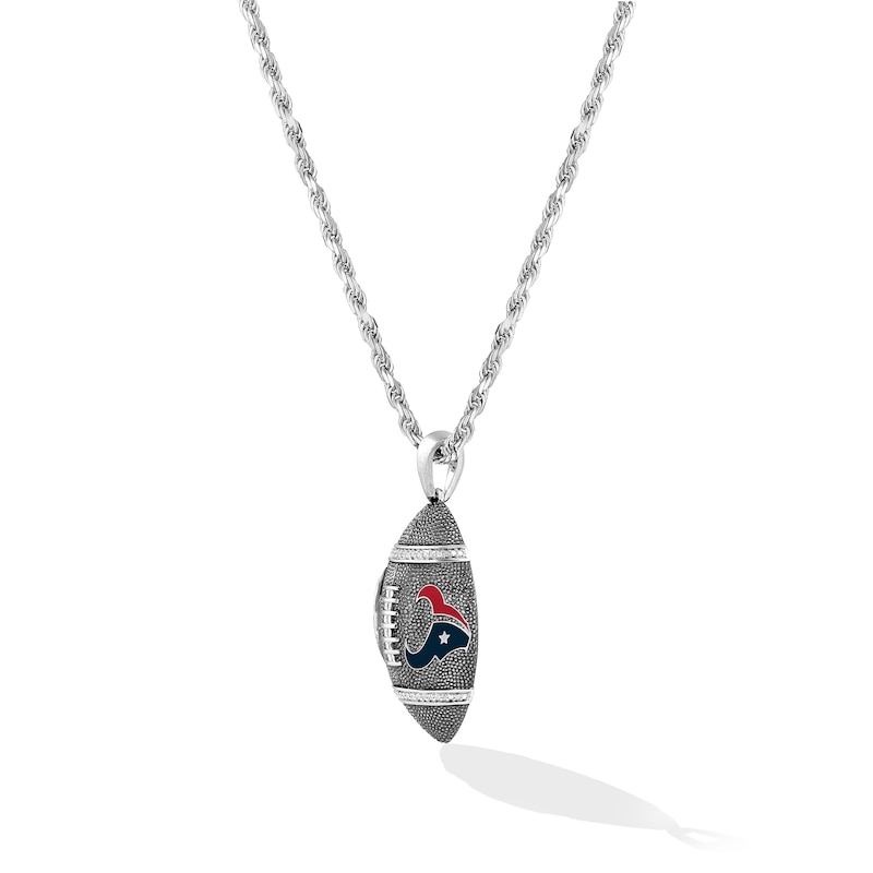 Main Image 3 of True Fans Houston Texans 1/20 CT. T.W. Diamond Vertical Football Necklace in Sterling Silver