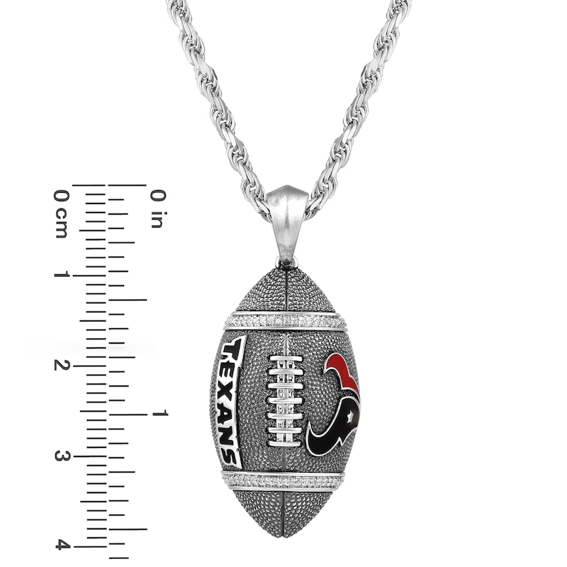 Main Image 4 of True Fans Houston Texans 1/20 CT. T.W. Diamond Vertical Football Necklace in Sterling Silver