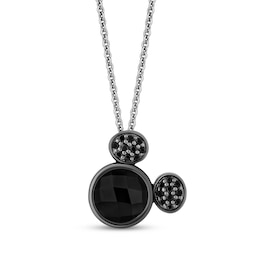 Disney Treasures Mickey Mouse Onyx & Black Diamond Necklace 1/6 ct tw Sterling Silver 19"