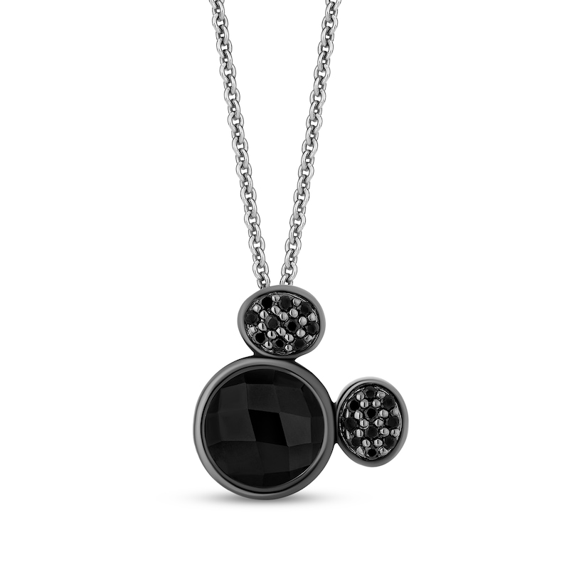 Main Image 1 of Disney Treasures Mickey Mouse Onyx & Black Diamond Necklace 1/6 ct tw Sterling Silver 19&quot;