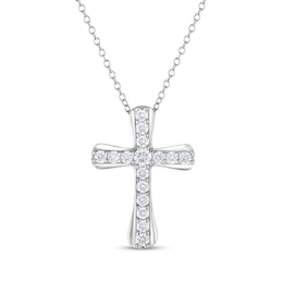 Diamond Flared Cross Necklace 1/5 ct tw Sterling Silver 18"