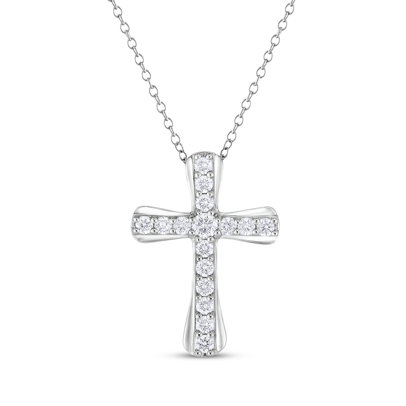 Main Image 1 of Diamond Flared Cross Necklace 1/5 ct tw Sterling Silver 18"