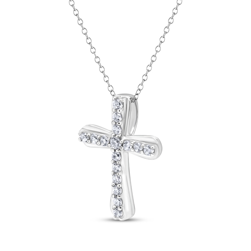 Main Image 2 of Diamond Flared Cross Necklace 1/5 ct tw Sterling Silver 18"